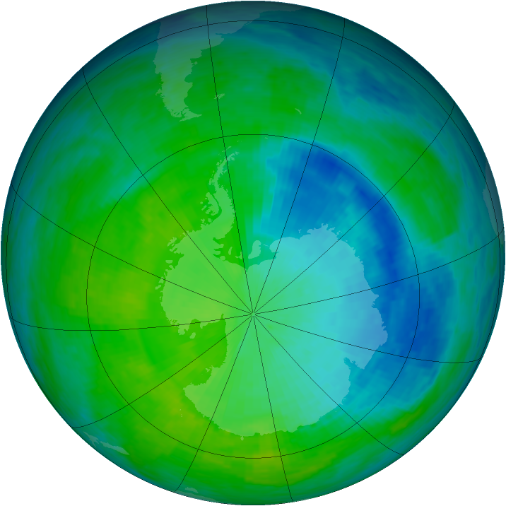 Antarctic ozone map for 05 December 1993